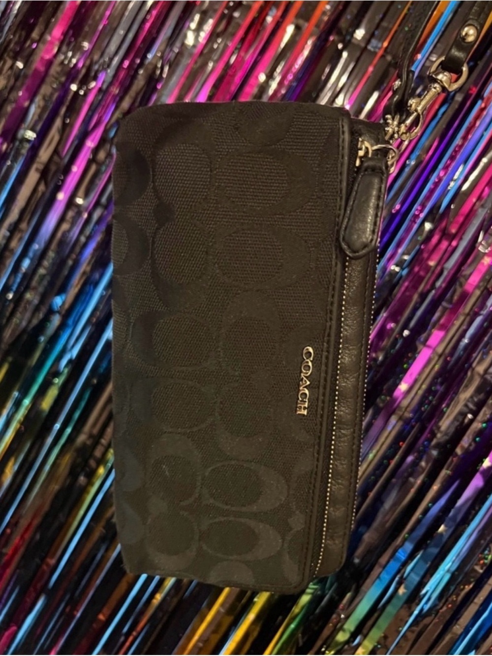 Coach Black Signature double zipper Wallet - Picture 4 of 5